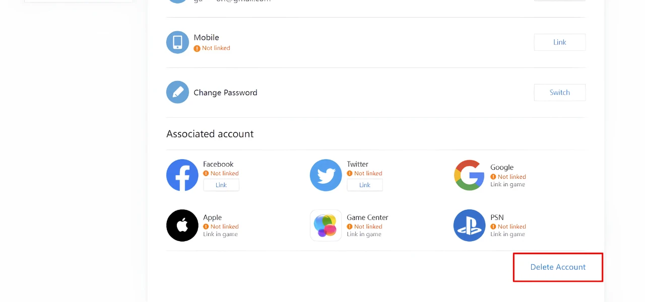 HoYoverse Account Center Personal Information page with the Request to Delete Account button